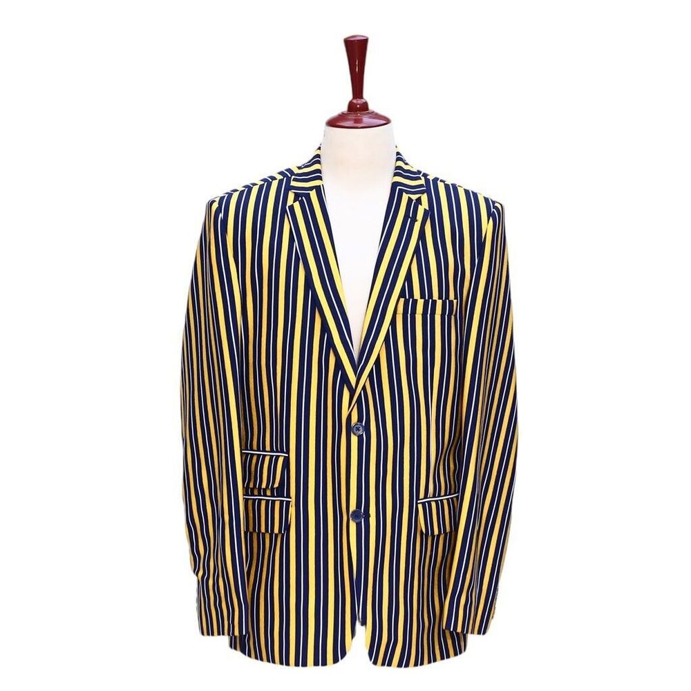 Mens Blazer Striped Yellow Blue Lined Formal Party Jacket Wedding Sport Coat 42R